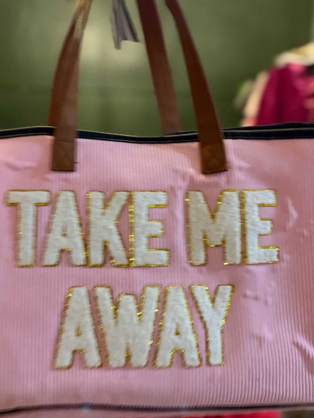 Simply Southern Pink Tote with Brown Handles ‘Take Me Away’ - Picture 9 of 9